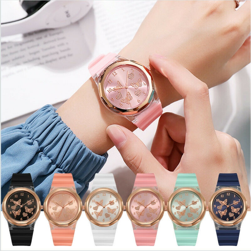 Heart Butterfly Silicone Strap Watch Fashion Women Quartz Wrist Watch