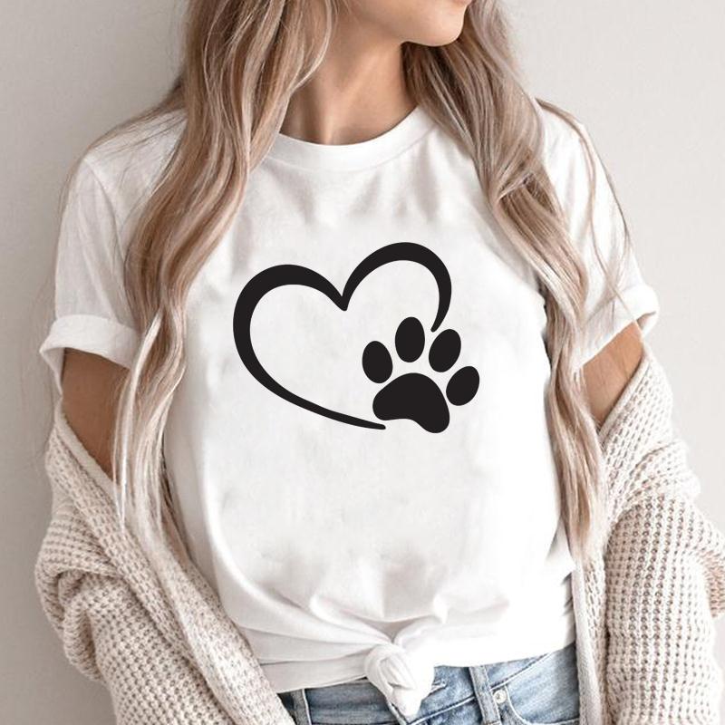 Print T-shirts Fashion Paw Sweet Trend Cute 90s Style Clothing Top Basic Tee Summer Graphic T Shirts Female Clothes Tops Women Short Sleeve T-shirt
