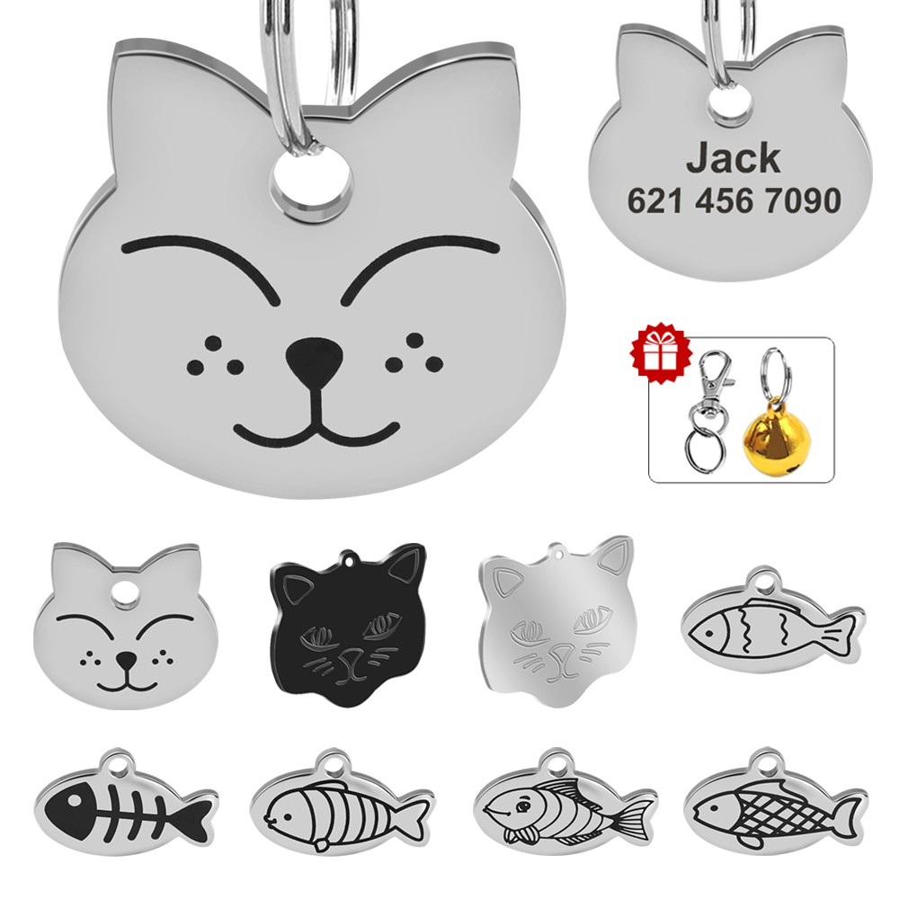 Cat Tag Engraved Disc 25mm Cat Face Personalized Cat Kitten ID Name Collar Tags Shopee Singapore