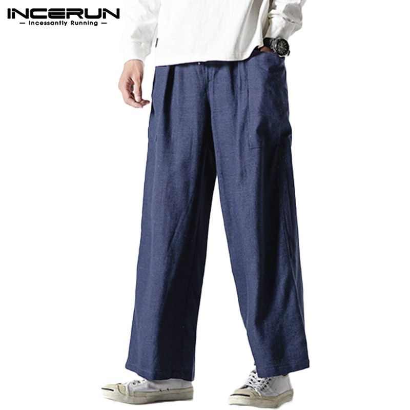 INCERUN Mens Casual Cotton Linen Vintage Baggy Solid Pants | Shopee ...