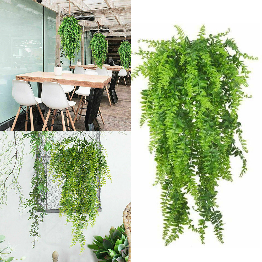 Artificial Hanging Plants Fake Ferns Plastic Trailing Foliage Flower Leaf Decor