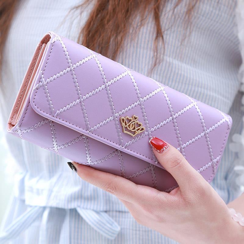 Ladies wallet long large capacity multi-function diamond crown buckle ...