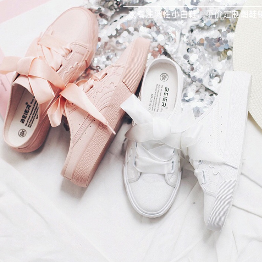 Trainers with ribbon laces sales