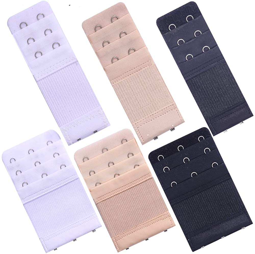 6 Pieces Women's Bra Extenders 2 Hook / 3 Hook Comfortable Stretchy Bra  Extension Strap (Black, White, Nude)