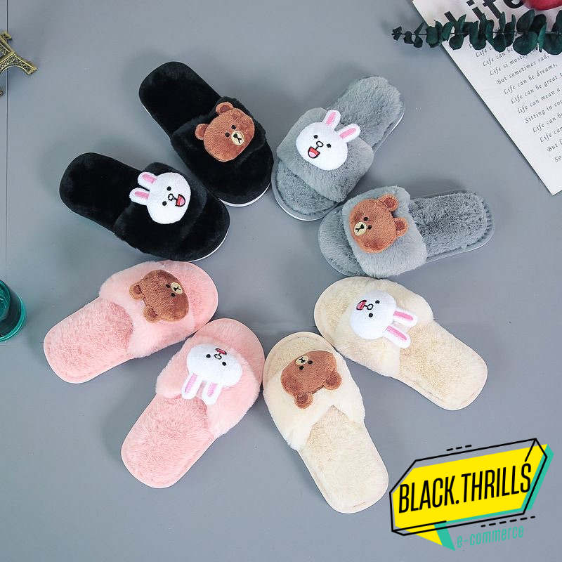 Line Slippers Soft Cute Indoor Slippers Comfy House Slippers Furry Bear House Slippers