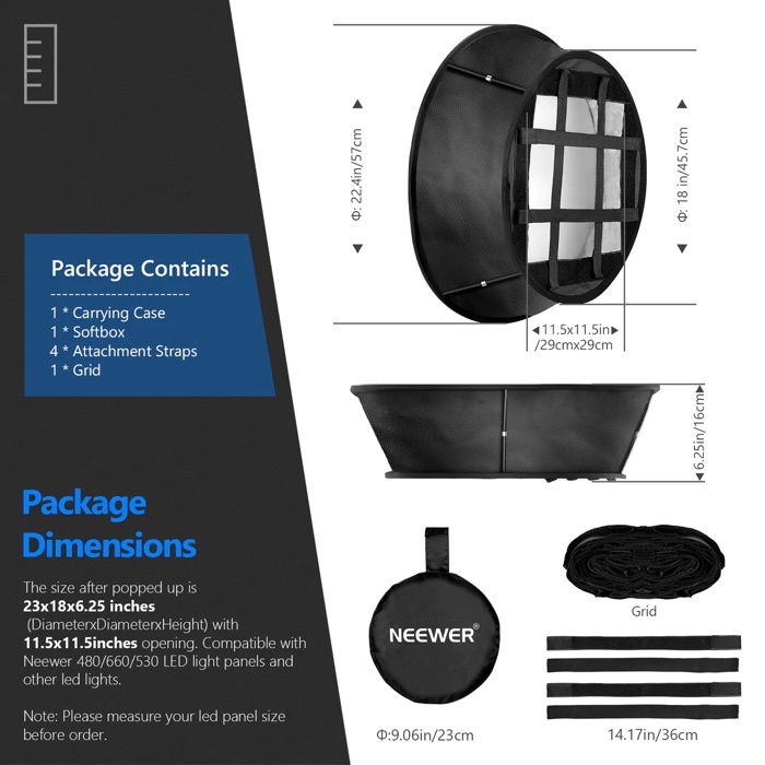 Neewer 660 Foldable LED Softbox Photography Square Led Video Diffuser Softbox Accessory Kit