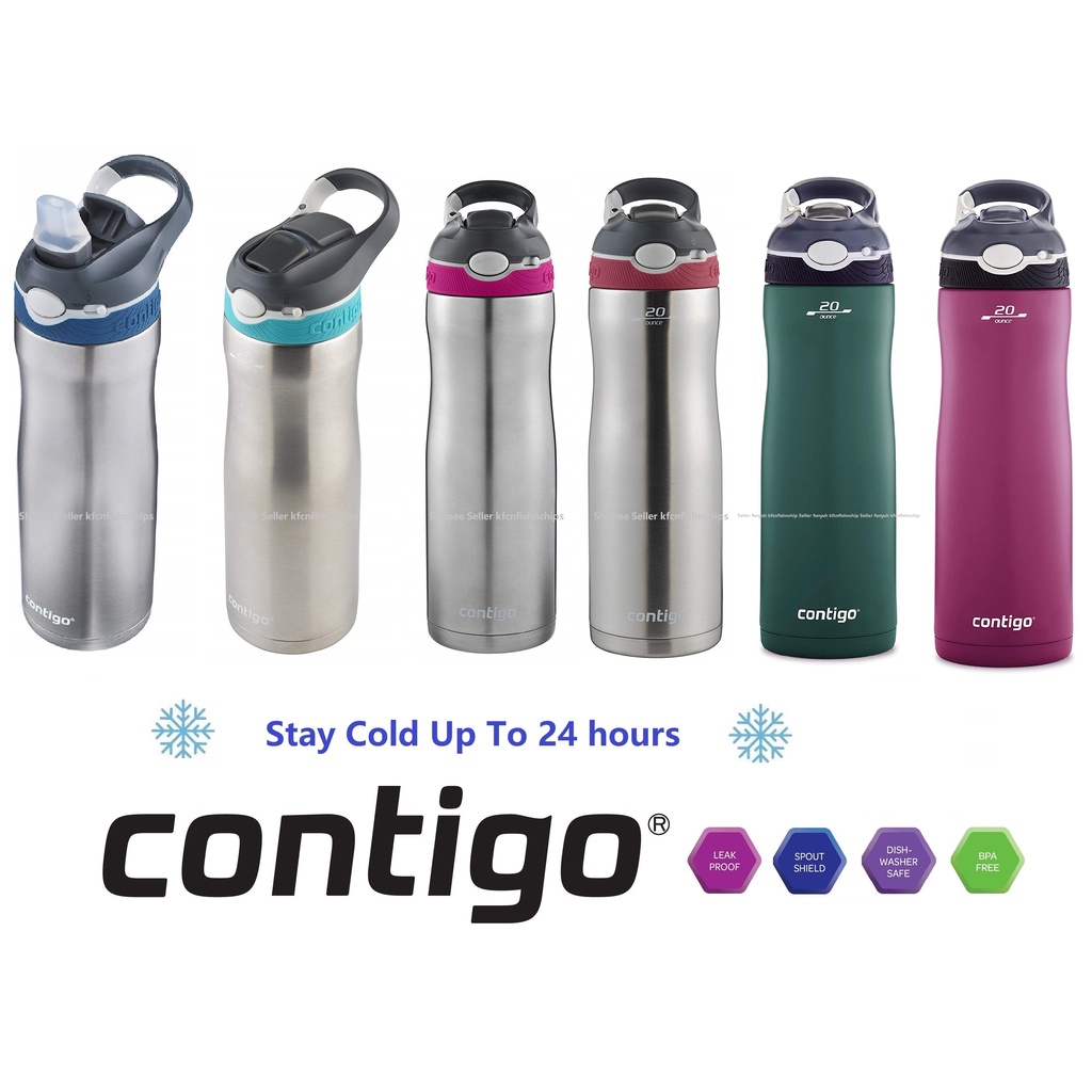 Contigo 20 oz. Ashland Chill Autospout Stainless Steel Water Bottle -  Monaco 