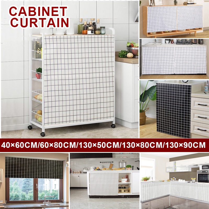 Sink Cabinet Curtain No Need Perforate Dustproof Self Adhesive Kitchen ...