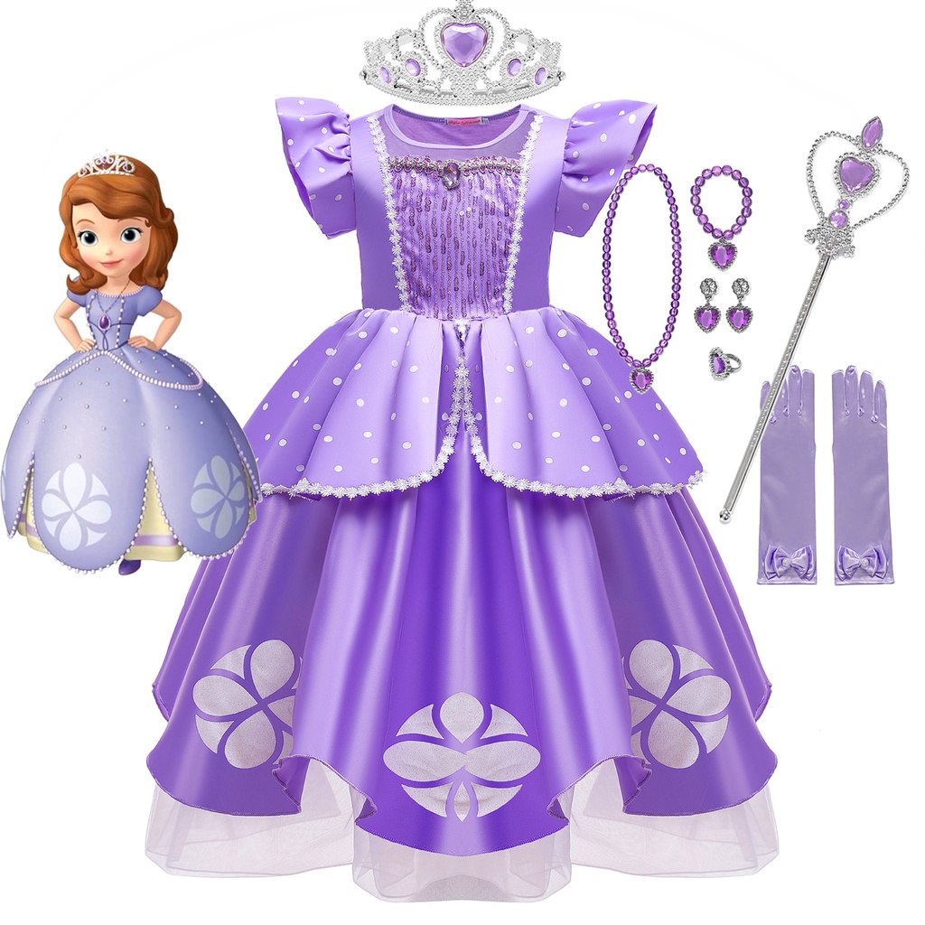 strapless open back dress First Princess Sofia Pastel Purple Satin Cosplay Costume main image 1