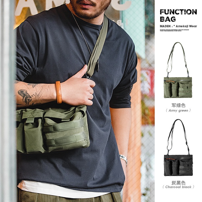 Maden Tooling Japanese Style MultiPocket Functional OneShoulder Postman Diagonal Bag Outdoor