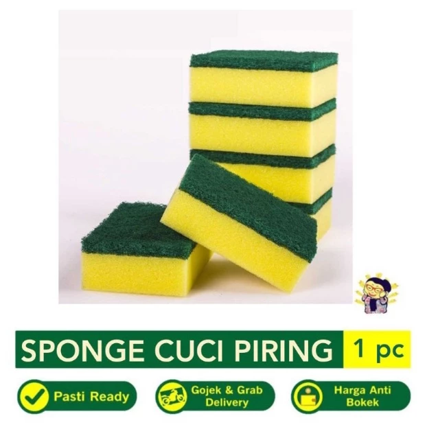 Spon Cuci Piring Kuning Hijau 2 Sisi Sabut Busa - Gambar 3