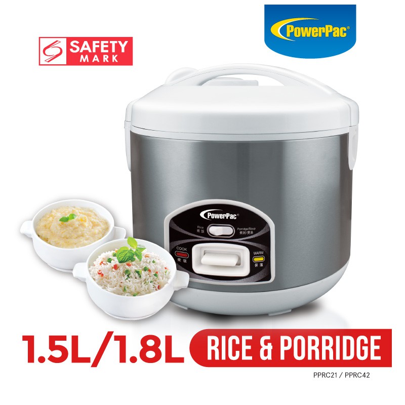 PowerPac Rice Cooker with Porridge Function, Stainless Steel Pot