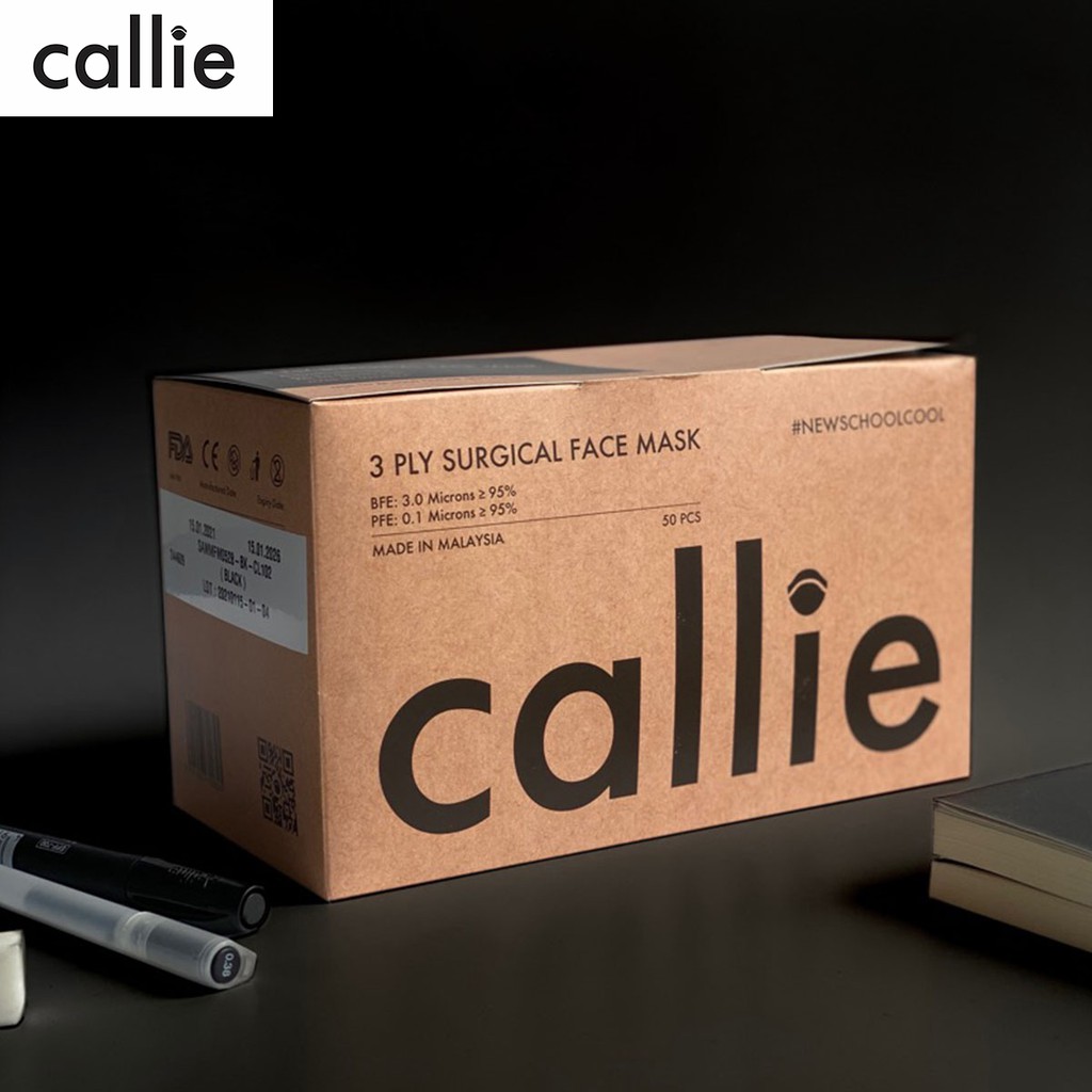 Callie Ultra BlackOut Series 3-Ply Surgical Face Masks ( Black )- 50 ...