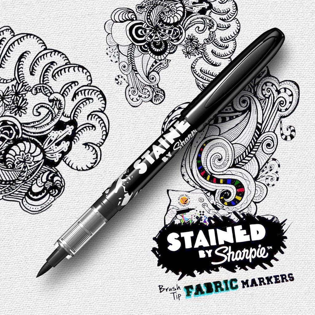 Sharpie Black Fabric Brush Marker STAINED by Sharpie Vivid Colours