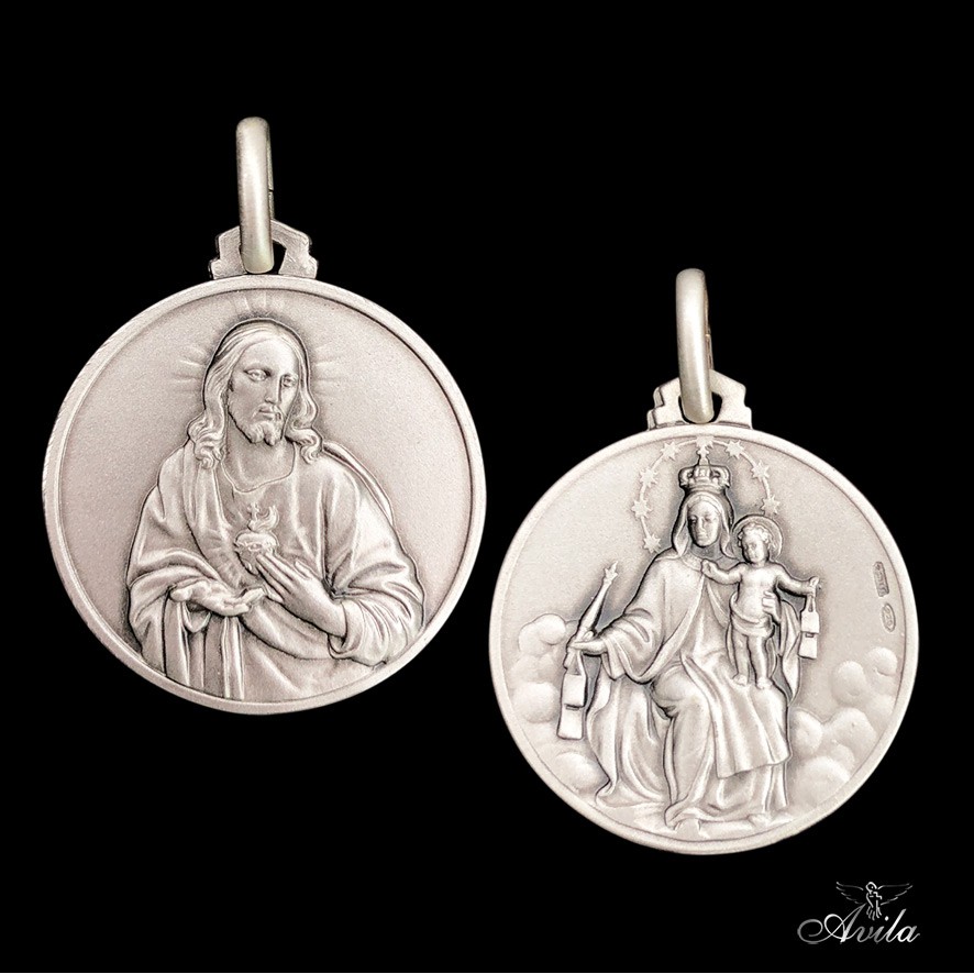 Scapular Sterling Silver Medal Italy Pendant Sacred Heart of Jesus Our ...