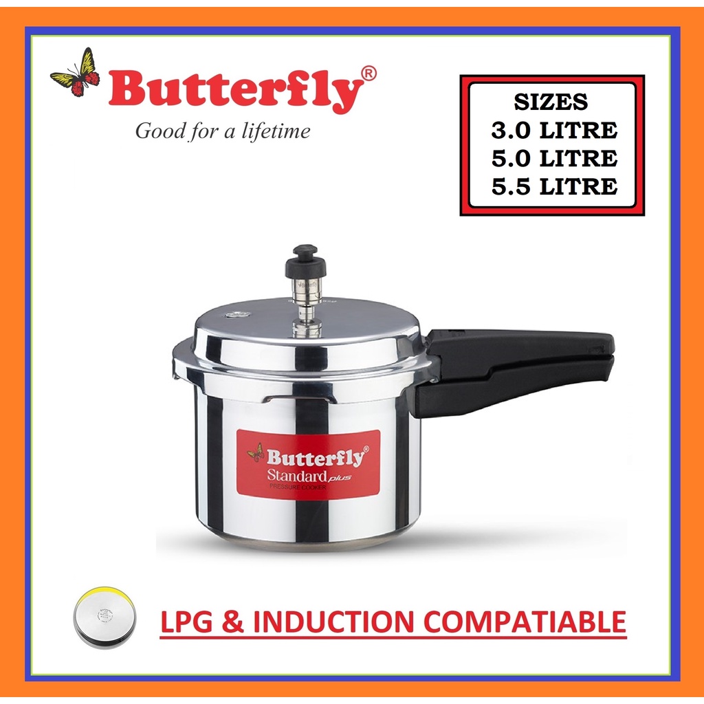 BUTTERFLY STANDARD PLUS ALUMINIUM PRESSURE COOKER 3.0 LITRE 5.0 LITRE 5.5 LITRE PAN TYPE SG READY STOCK