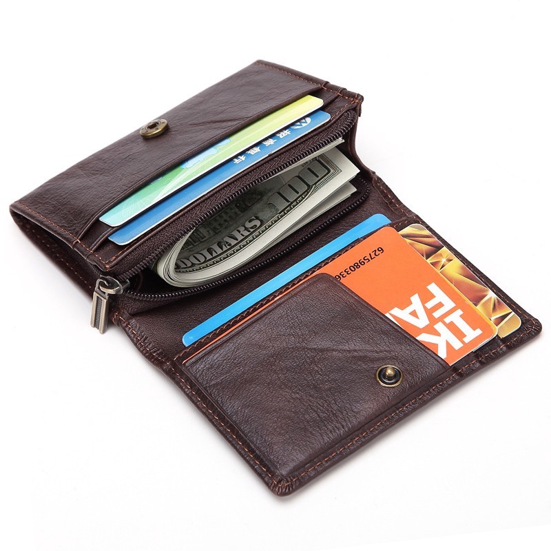 Mini Wallet Leather Small Wallet Casual Hasp Men's Cow Leather Short ...