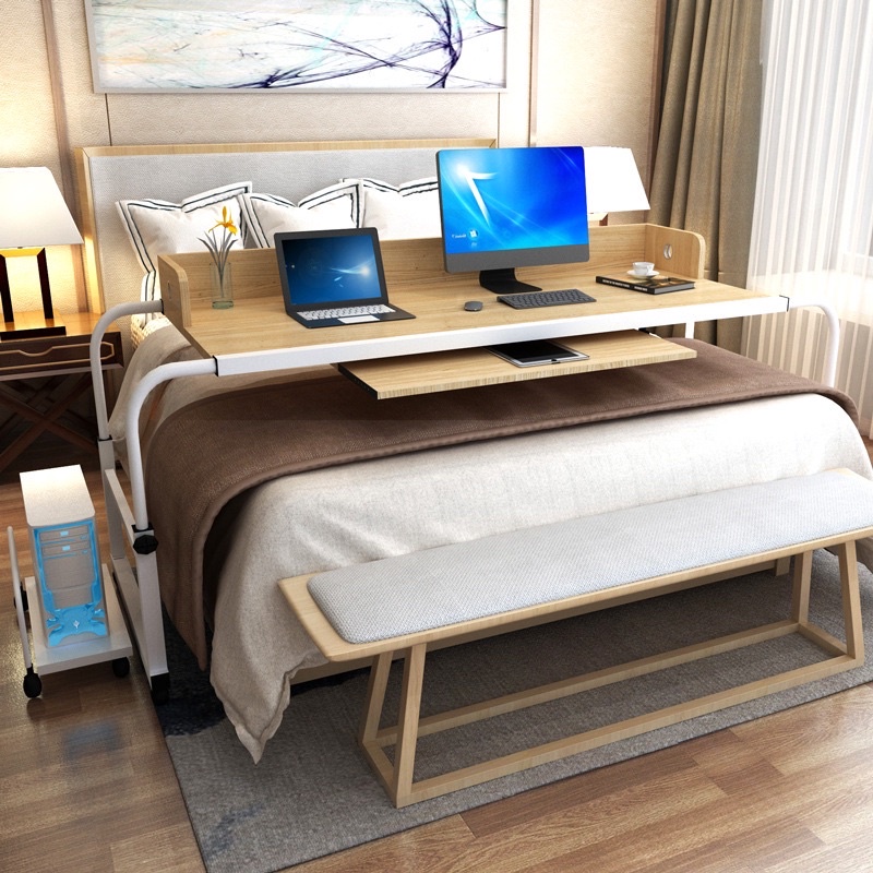 Cross Bed Table Stretchable Movable w Wheels Bedside Table Bedroom ...