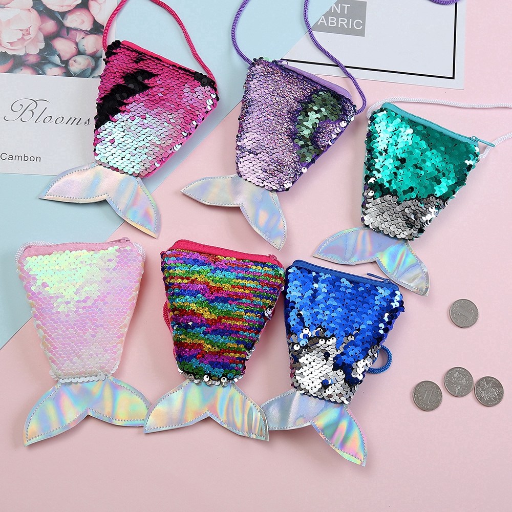Baby Girl Mermaid Sequined Coin Purse Kids Girls Cartoon Sling Bag(Please purchase at least 2 or more)
