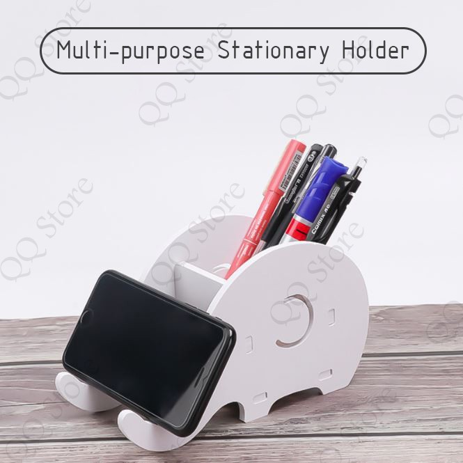 Wooden Elephant Desktop Phone Stand Holder Handphone Pen Stationery ...