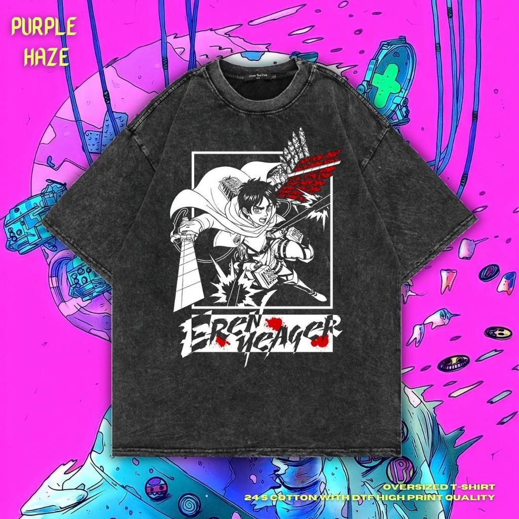 T-shirt Attack On Titan Acid Wash - Oversize, Coton, Unisexe, S-3XL, Neuve