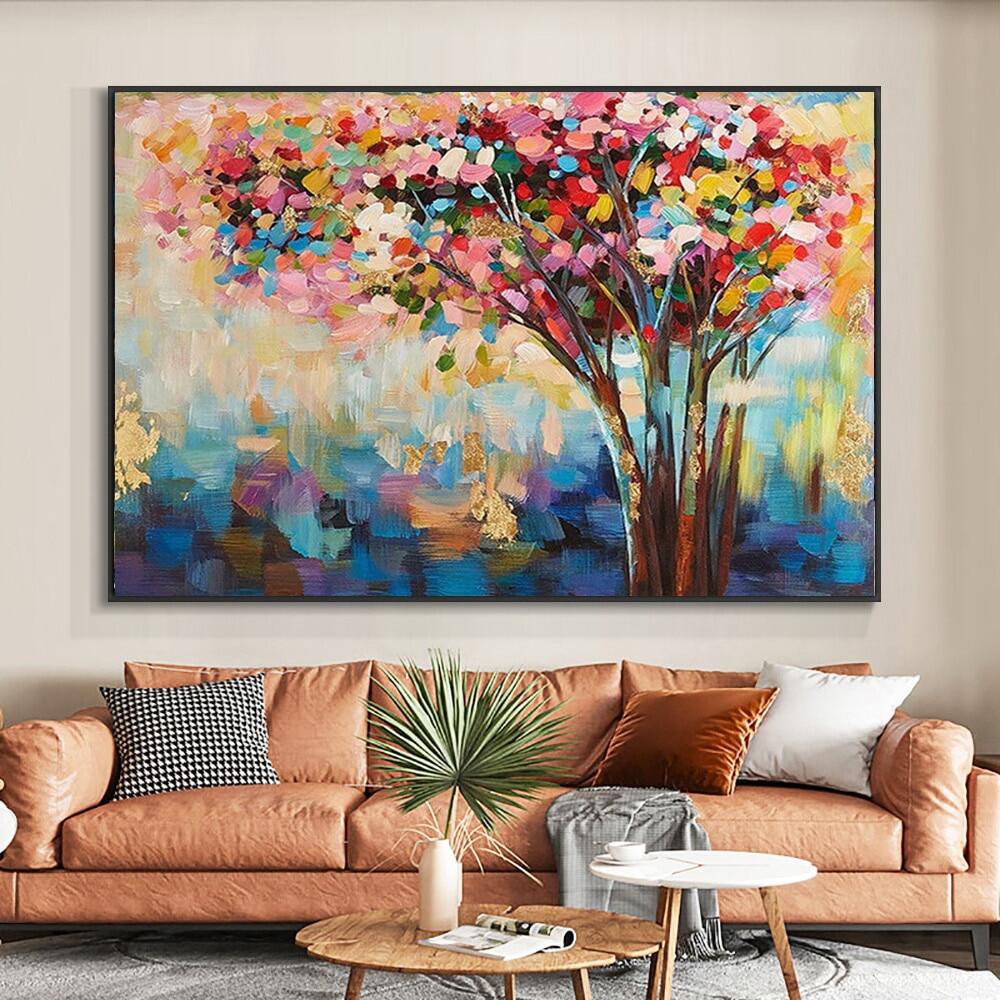 Original painted lucky FLOWER tree Painting On Canvas Modern Colorful landscape Wall Art Pictures For Living Room Decor