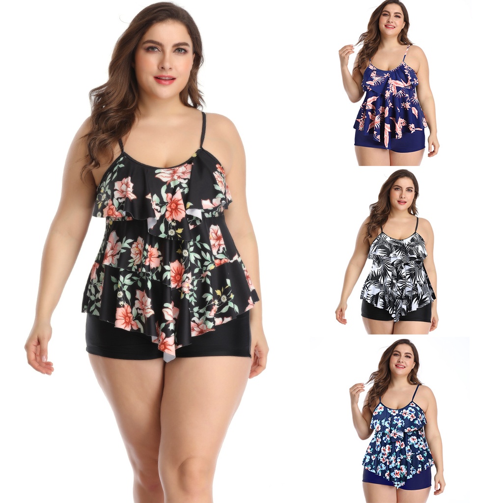 Plus Size 2020 Sexy Women Bikinis Set Ruffle Floral Printed Swimsuit