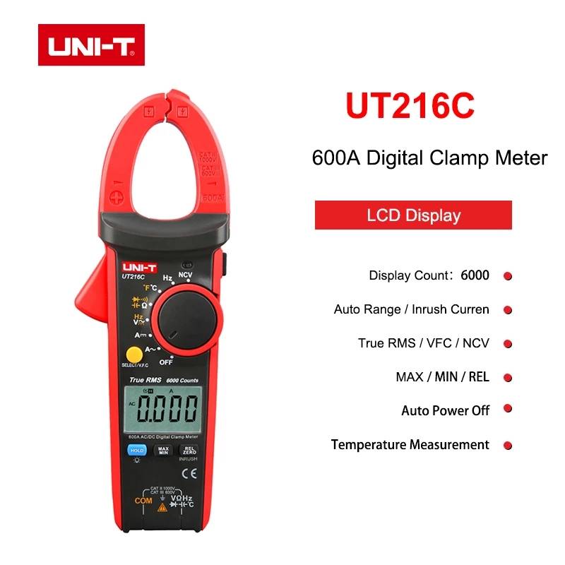 Uni-t UT216C 600A Digital Clamp Meter AC DC Current Automatic Range ...