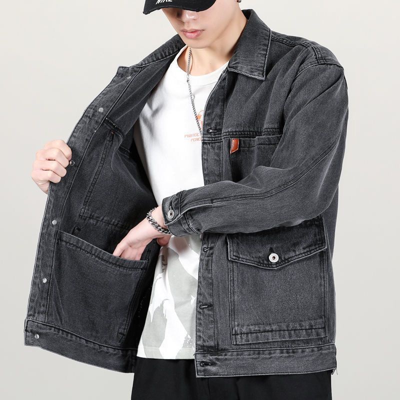 Mens denim long on sale coat