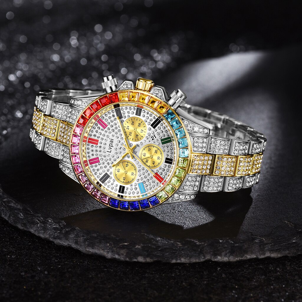 Lvpai Brand Men Women Watches Iced Out Diamond Hip Hop Luxury Large Dial Calendar Quartz Wrist Watch Top Brand Luxury Gold Clock Shopee Singapore