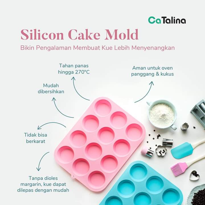 Cetakan Silikon Kue Cup Cake Muffin Pink Biru Anti Lengket Tahan Panas - Gambar 2