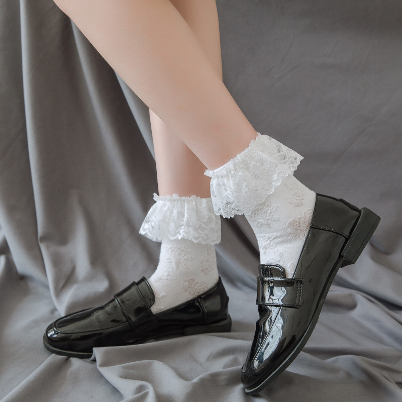 Women Girl Ankle Fancy Retro Lace Ruffle Frilly Princess Lolita