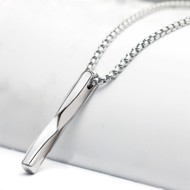 Korean Stainless Steel Necklace Men Long Bar Pendant Birthday