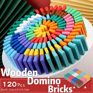 120Pcs/Set Colorful Dominoes Wooden Blocks Children Early Educational Play  Toy Domino Block