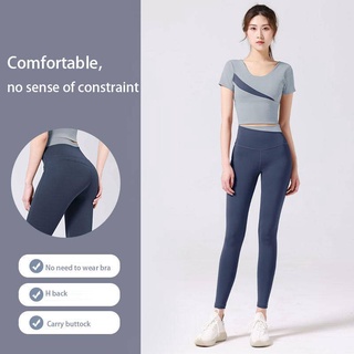 Fitness Padded Sport Top Tight Fitting Sports Yoga Pants Leggings gym  Workout Clothes Short Sleeve Sports T-shirt for Women Quick Dry Sport Wear  Set
