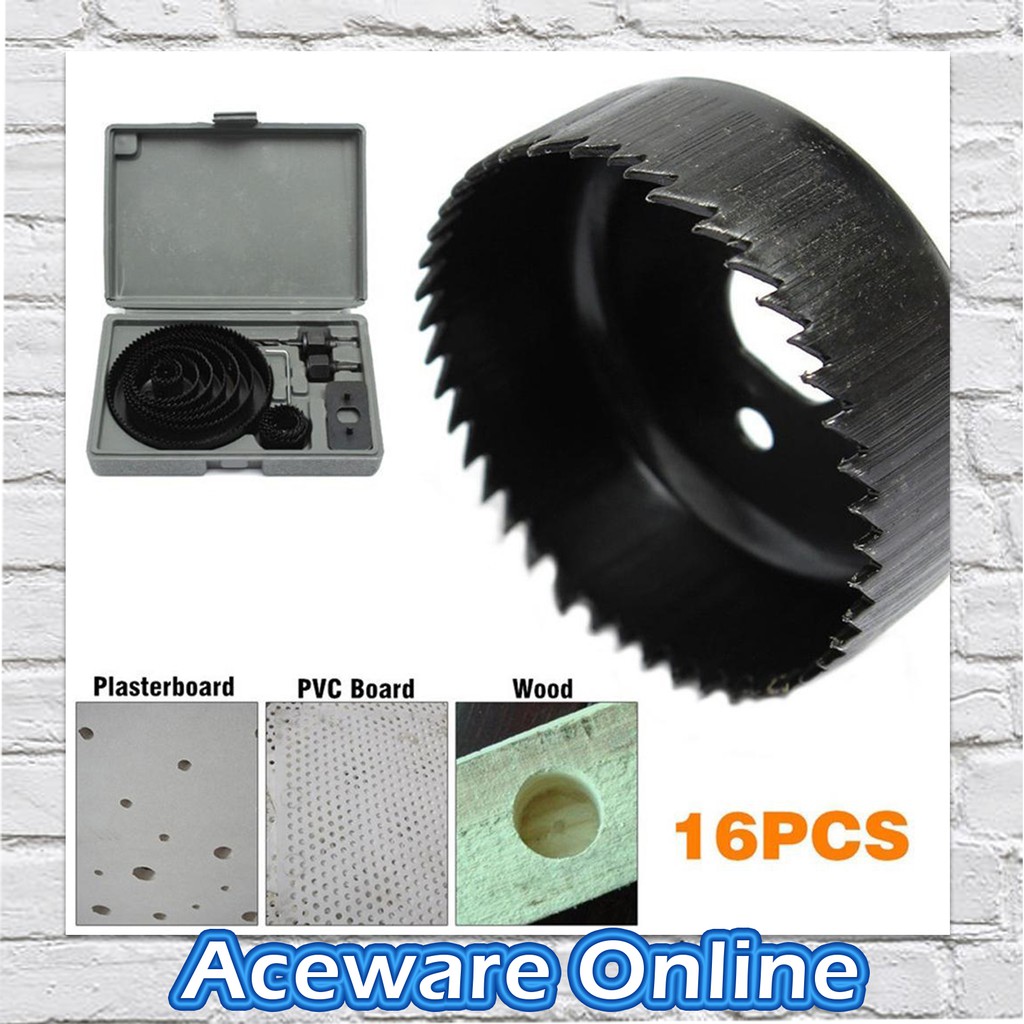 16Pcs HSS Hole Saw Set with Hex Wrench Key Hand Woodwork Tool Kit ...