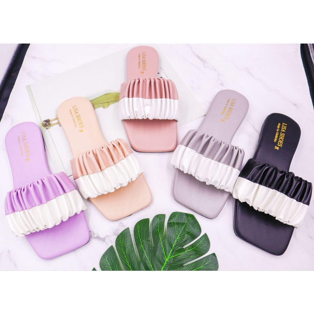 Two-Tone Rainbow Korea Pleated Sandals Lisa Brand shoes(L26) Best ...