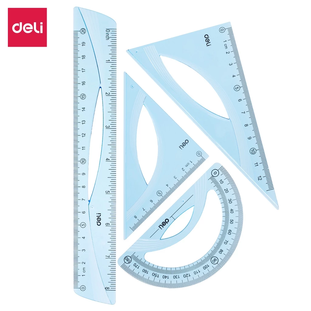 Deli Ruler Set / Set Penggaris 4 in 1 Kokoh Pengukuran CM dan Inch EH12 - Gambar 2