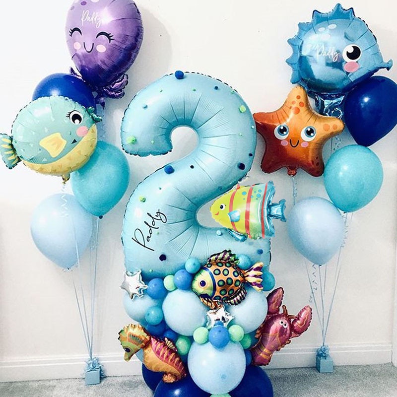 43pcs Under Sea Ocean World Animals Balloons Set 1st Boy Girl Birthday 