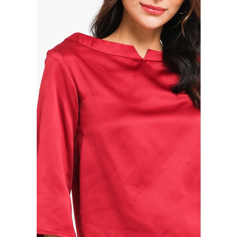 LLACES Clothing - Blouse Wanita - Preppy Silk Blouse - Maroon - Gambar 3