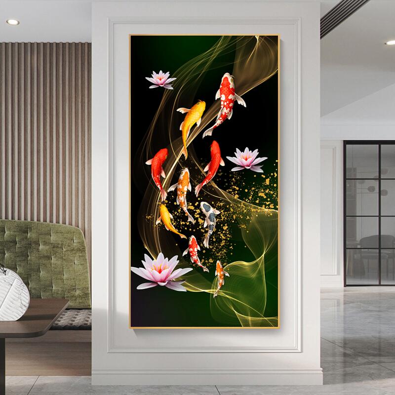 Chinese-Style Nine Koi Fish Canvas Painting Home Decor Painting Wall Art  -Unframed | Shopee Singapore