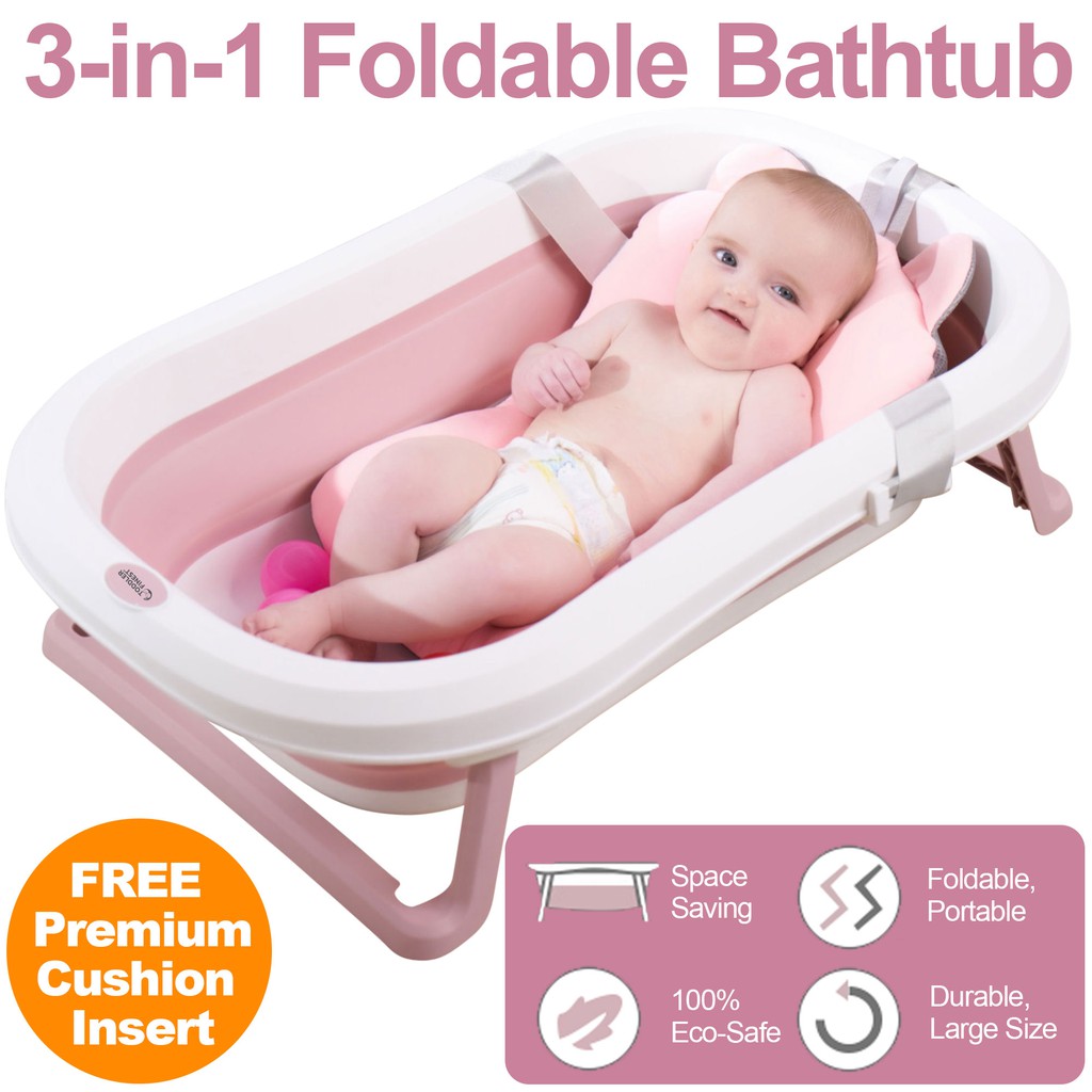 ToddlerFinest 3-in-1 Foldable Baby Bath Tub - Soft Hypoallergenic Cushion - Smart Thermo Sensor ...