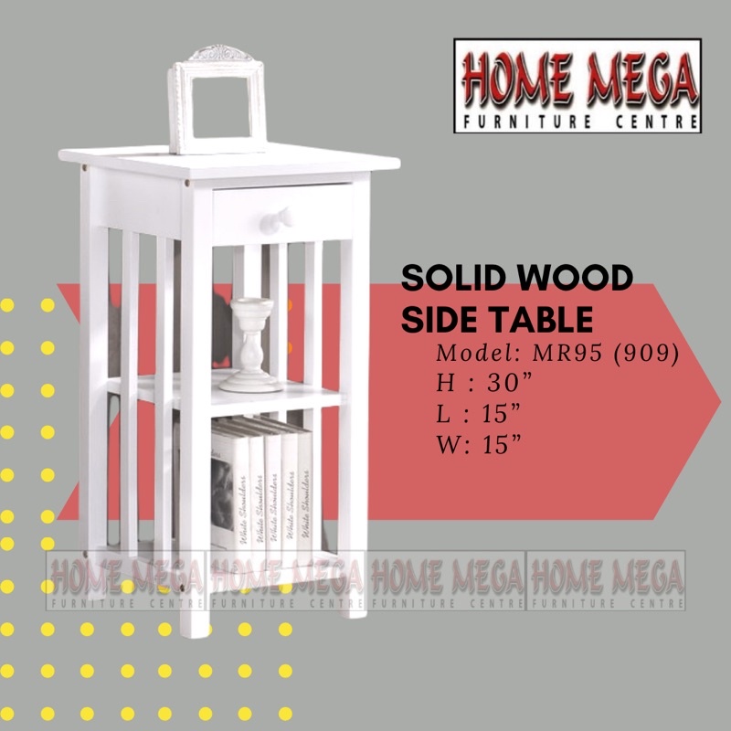 Wooden Side Table Display table With Drawer White H 24” 30” 36