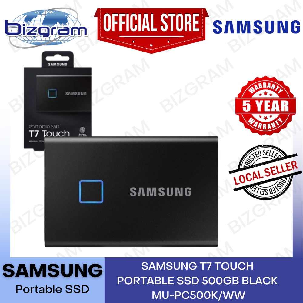 Portable SSD T7 TOUCH USB 3.2 500GB (Black) Memory & Storage - MU-PC500K/WW