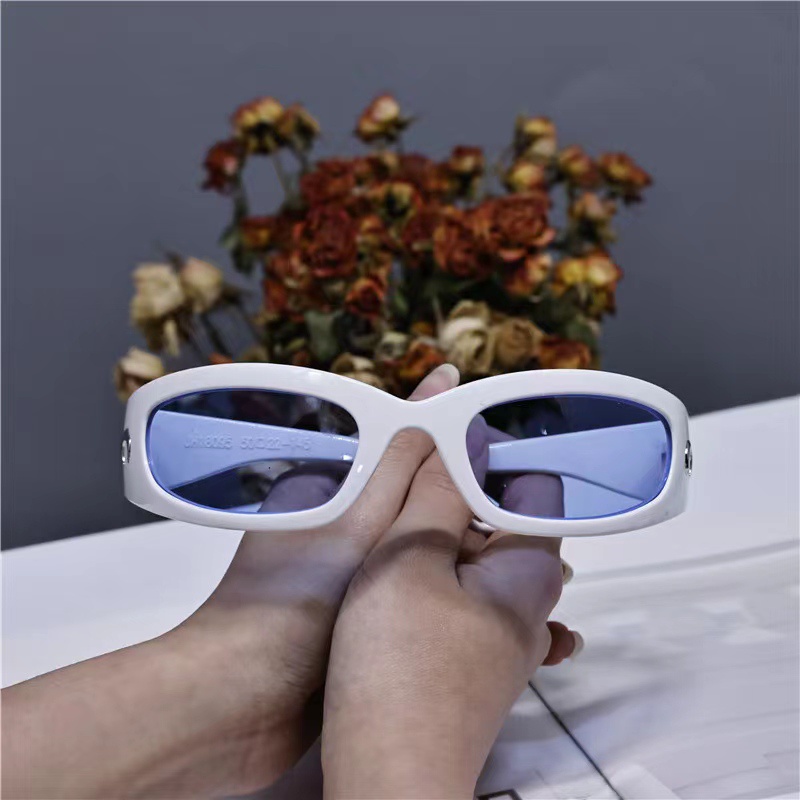 White sunglasses with blue lenses sales