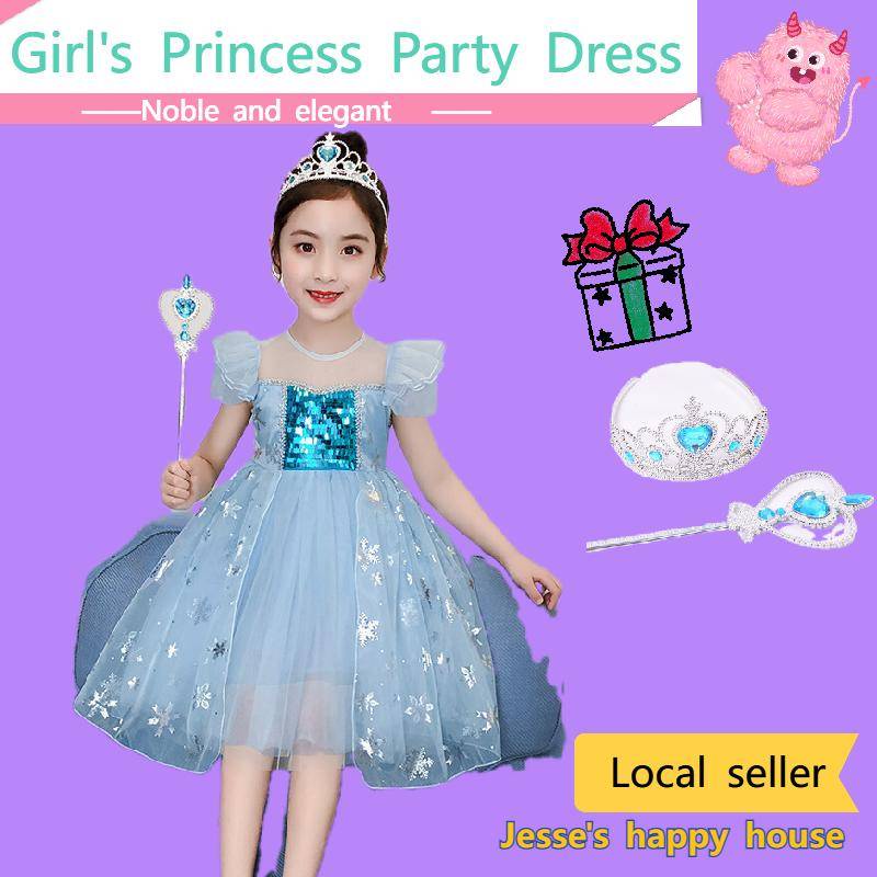sachin and babi light blue dress Girls Princess Elsa Dress Costume Birthday Party Dress Up for Toddler Girl main image 0