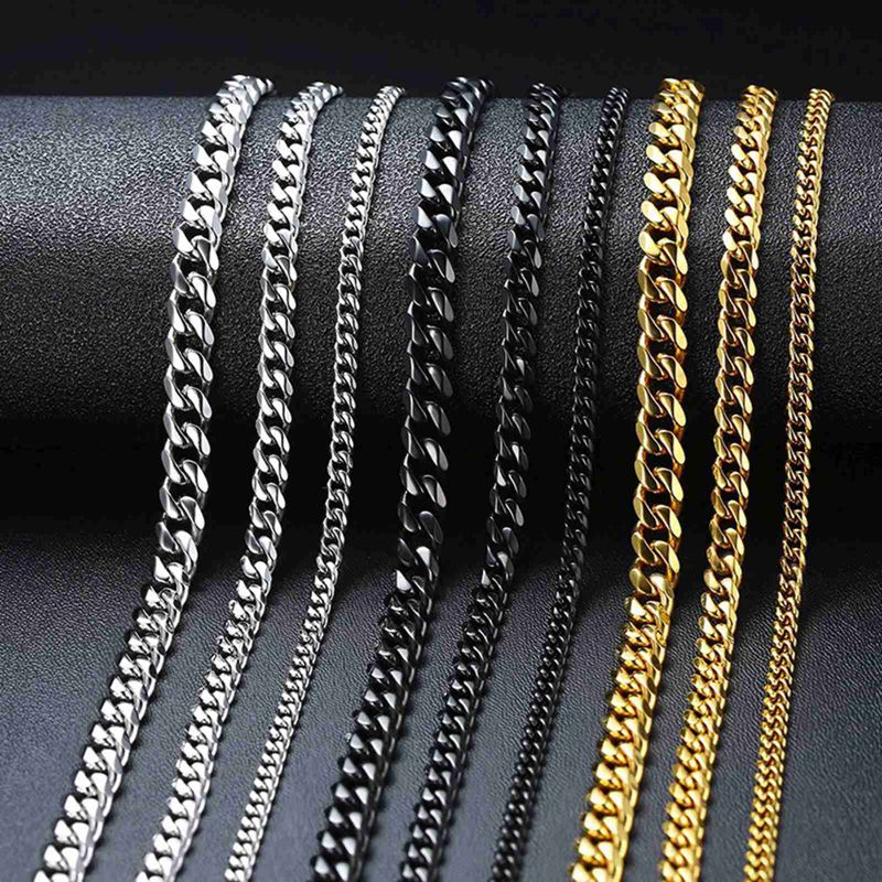 Men's Necklace Stainless Steel Cuban Link Chain Silver Color Male Jewelry Gifts For Men 3COLORS	None