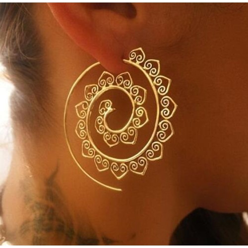 Boho Spiral Brass Gypsy Earrings Tribal Ethnic Festival Jewellery Indian Hoops