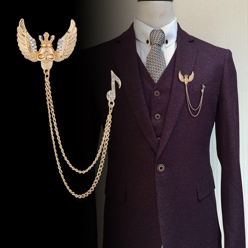 Men's Vest Lapel Pin Fashionable skull and wings Pin with string and ...