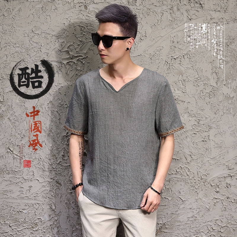 2020The Latest Model Spot Lightning Delivery Buddha Men's Chinese-Style Taoist Clothing Men's Linen Burmese Clothes Cotton and Linen Retro Style Thailand Short SleeveTT-shirt